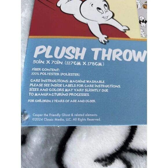 Casper the Friendly Ghost Plush Soft Blanket Throw 50x70” Halloween Costumes NEW - Picture 6 of 16